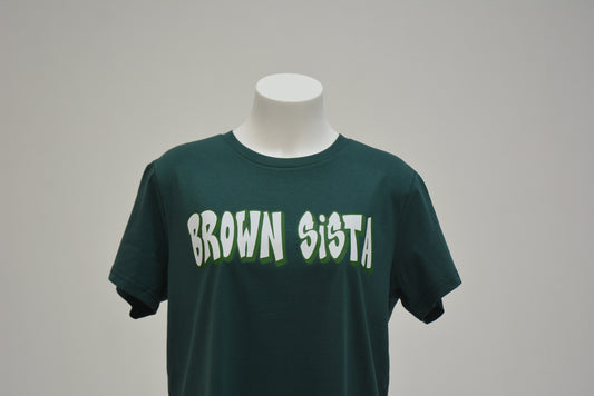 Brown Sista Light Tee Dark Green- White