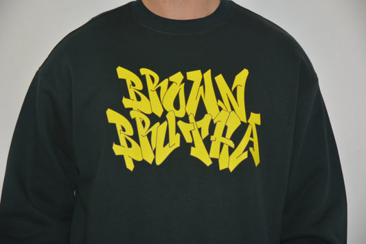 Brown Brutha TB Street Black Heavy Crew- Yellow