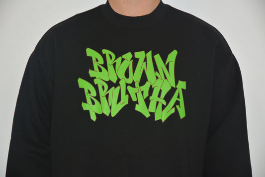 Brown Brutha TB Street Black Heavy Crew- Lime