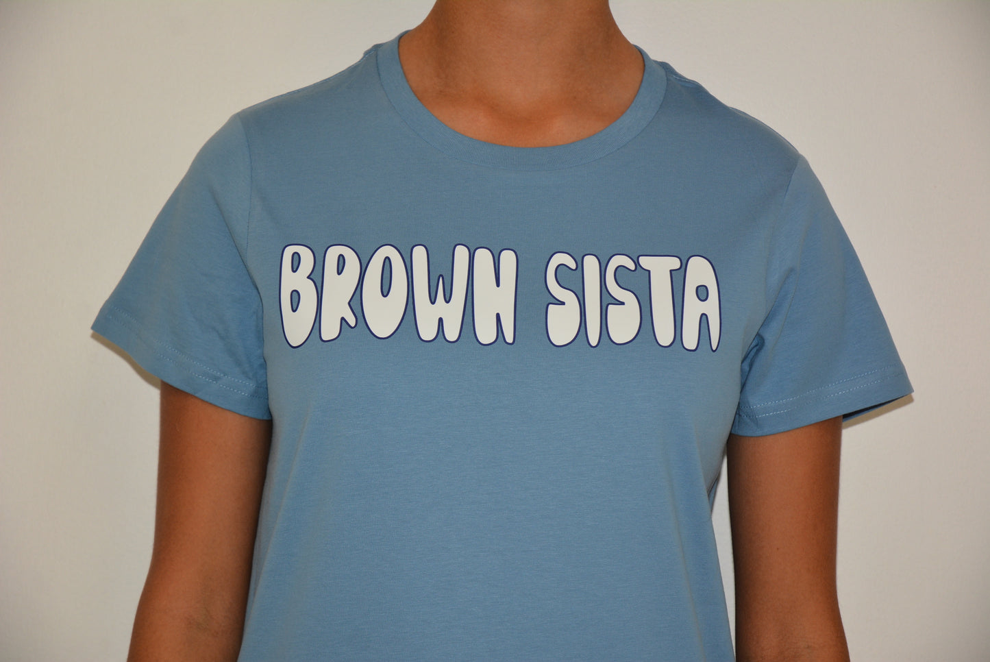 Brown Sista Light Tee Baby Blue - White