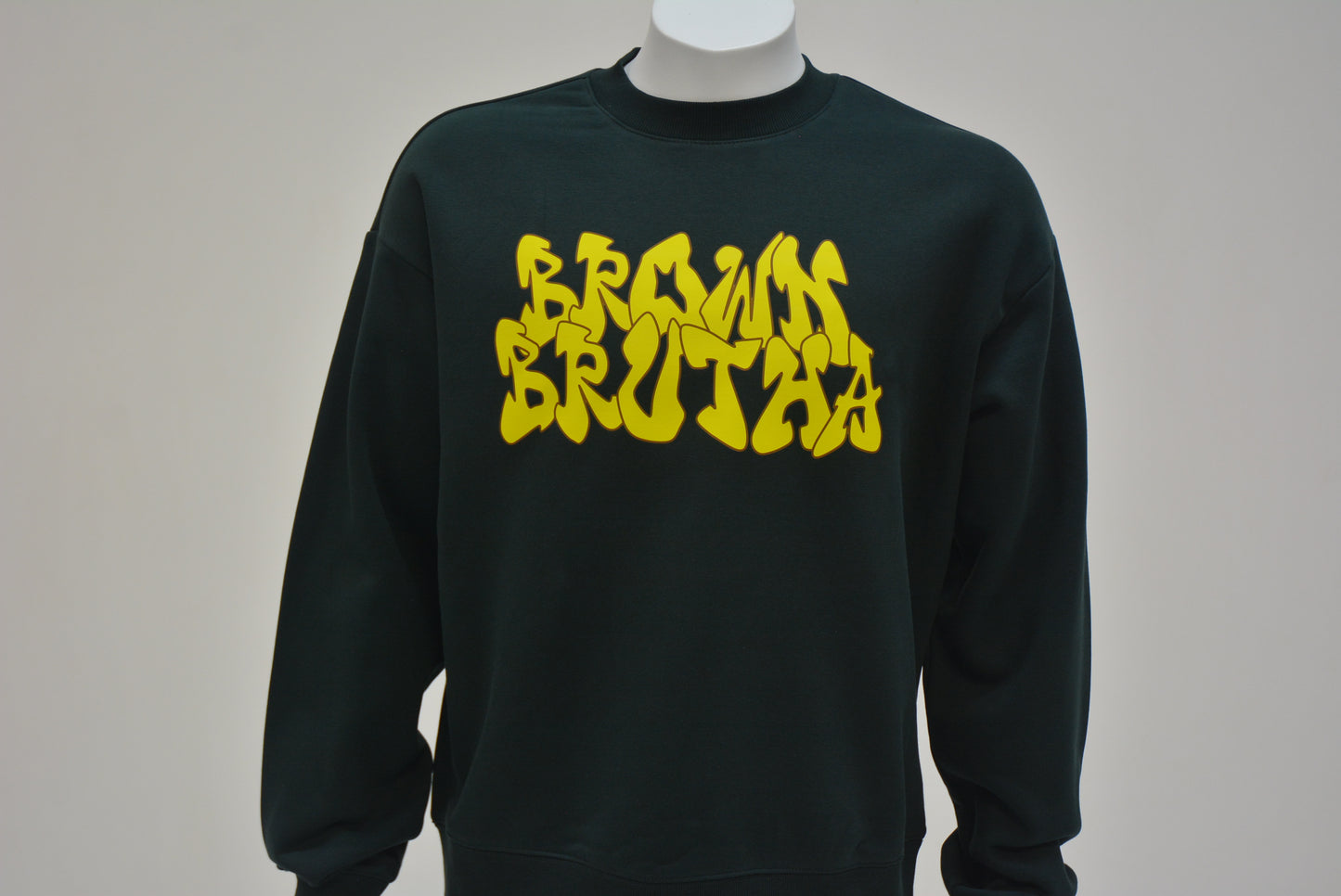 Brown Brutha UTMB Dark Green Heavy Crew- Yellow